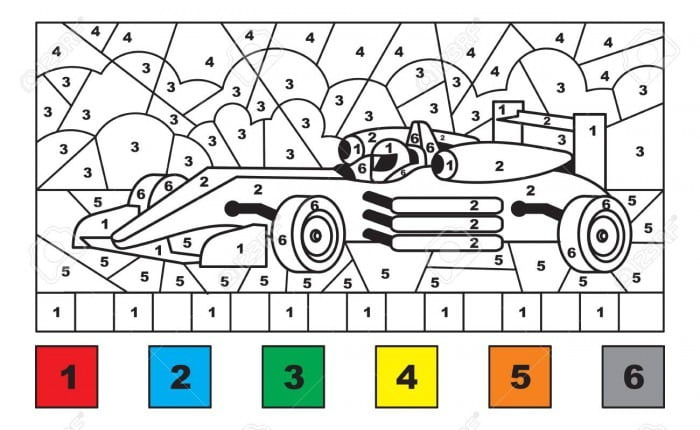 Race Car Color By Number Educational Activity For Children