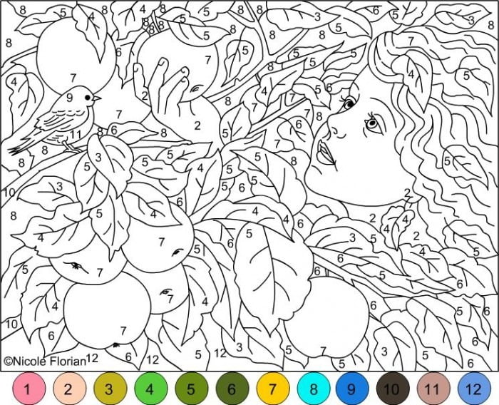 Nicoles Free Coloring Pages Color By Number  Gold Apples Garden