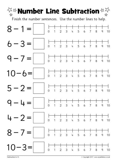 Number Line Subtraction Worksheets Sb