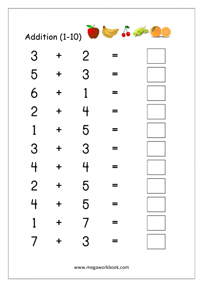 Simple Addition Printable Sums To 10 The Addition Facts On These Worksheets Have Addends Up To 
