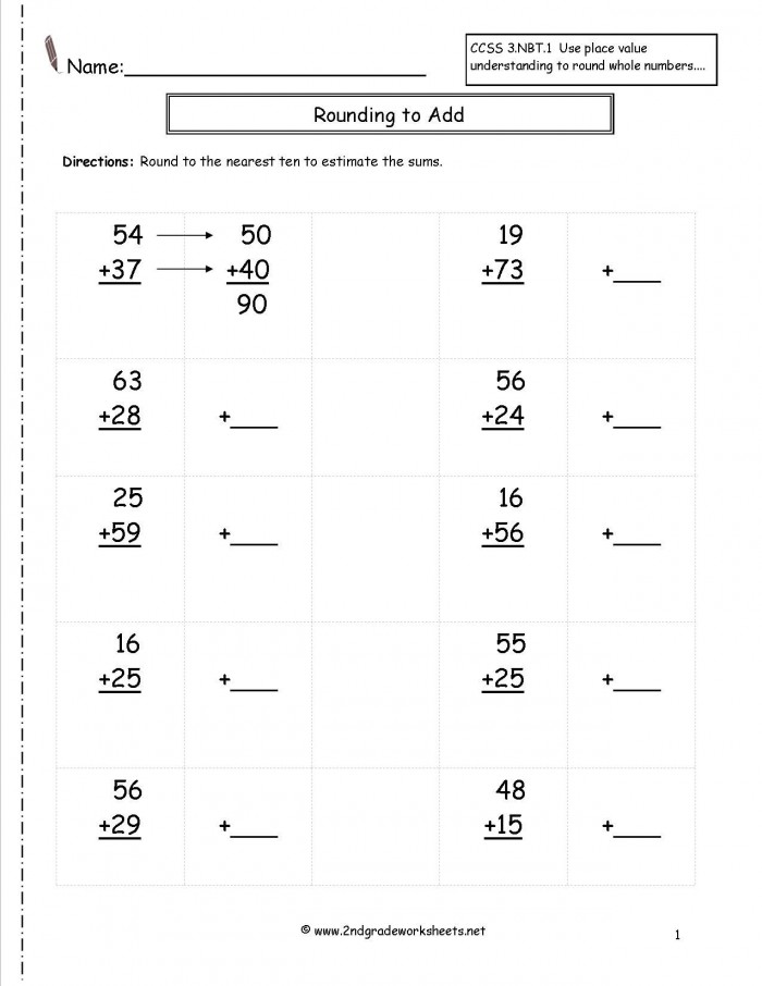 Third Grade Rounding Numbers And Estimating Worksheets