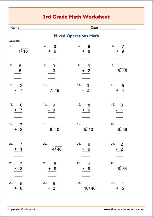 3rd Grade Mixed Operations Worksheets