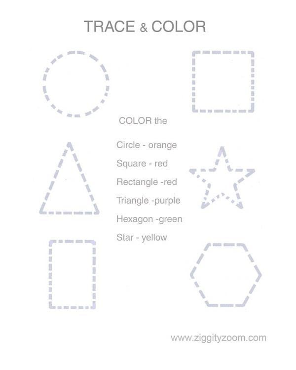 Trace   Color Shapes Worksheet