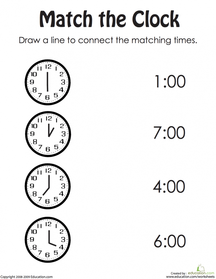 Match The Clock Worksheets | 99Worksheets