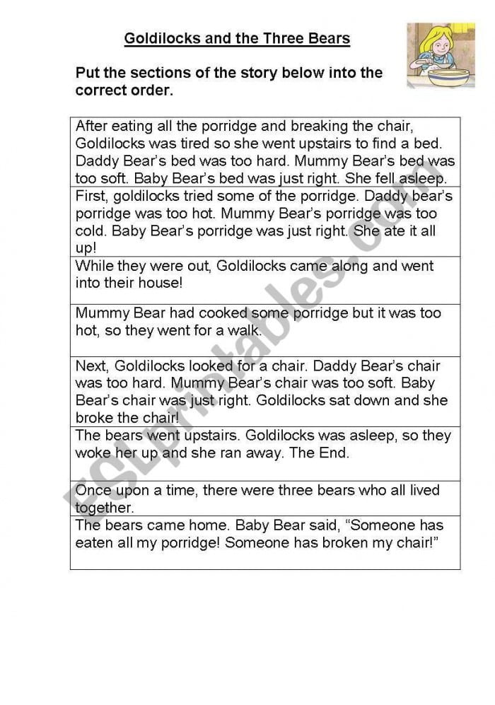 Goldilocks Mixed Up Story