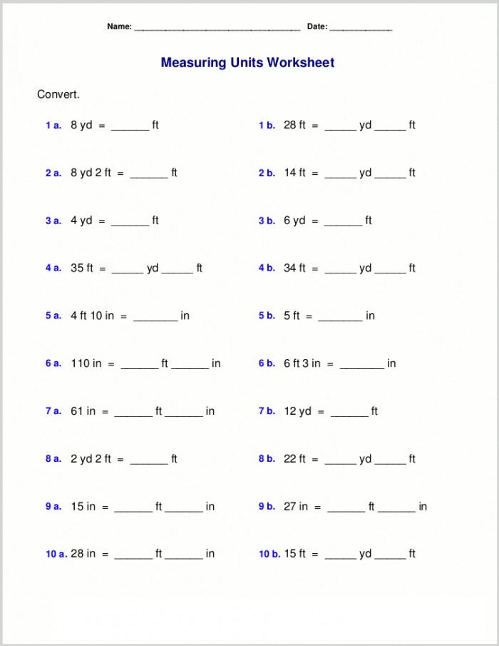 5th Conversion Problems Worksheets