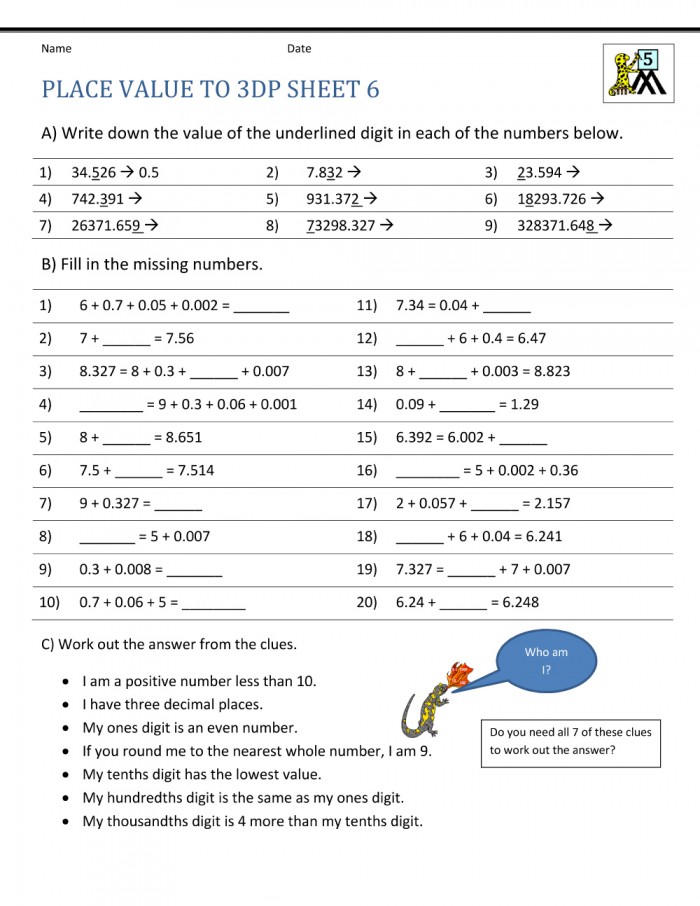 5th Grade Math Printable Worksheets 99Worksheets