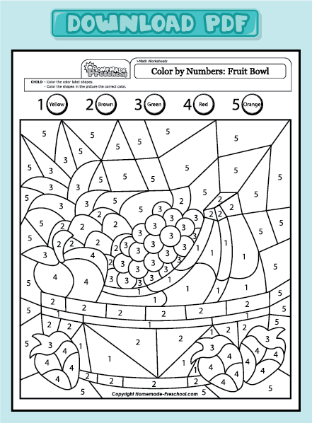 Color By Number Fruit Worksheets | 99Worksheets