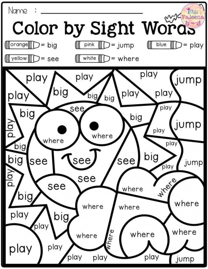 Color By Sight Words Worksheets 99Worksheets