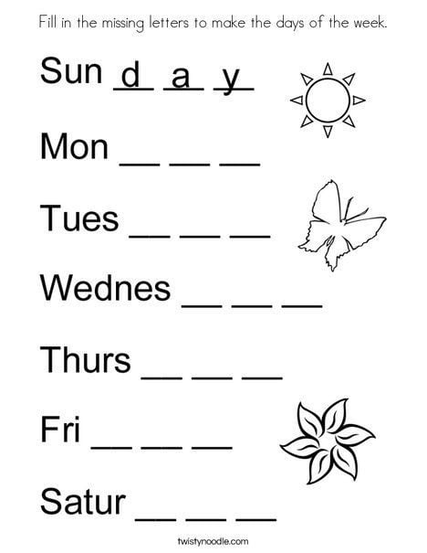 Fill In The Missing Letters To Make The Days Of The Week Co
