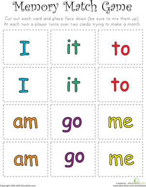 Sight Words Memory Game