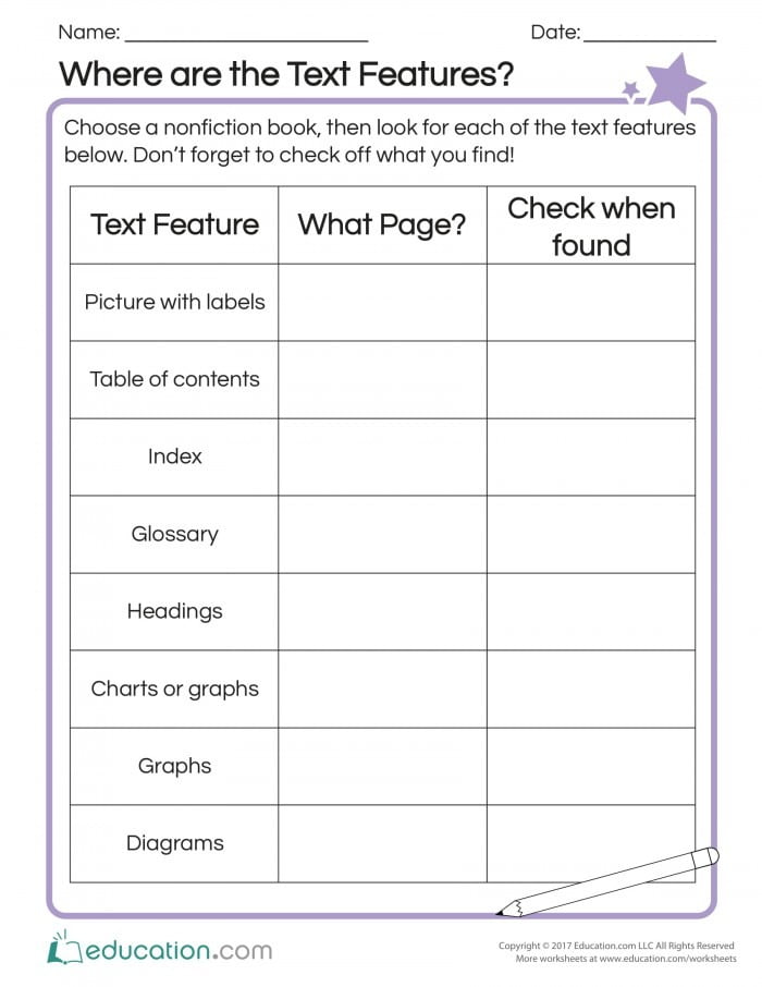 2nd grade text features worksheets 99worksheets