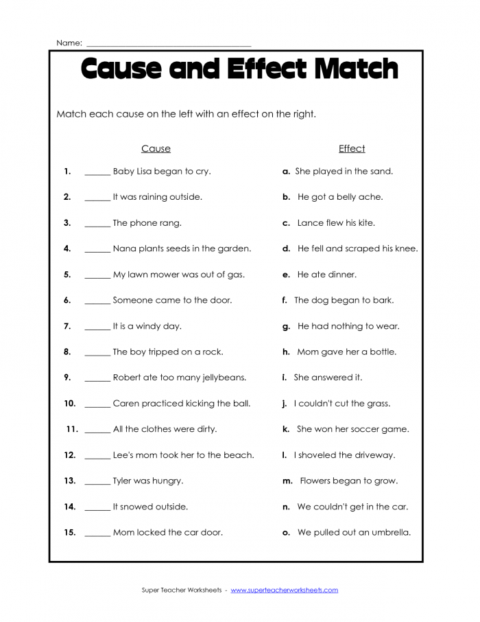 Cause And Effect Printable Worksheets For 6th Grade