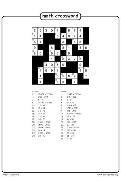Math Crossword Worksheets 99Worksheets