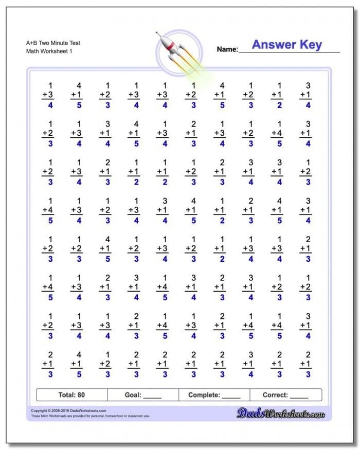 1 minute math addition worksheets 99worksheets