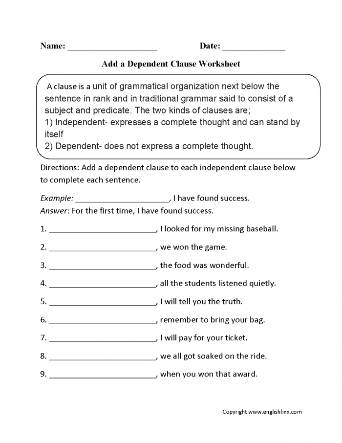 independent-and-dependent-clauses-worksheet