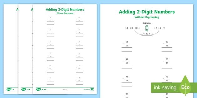 Adding  Digit Numbers In A Column With No Carrying Differentiated