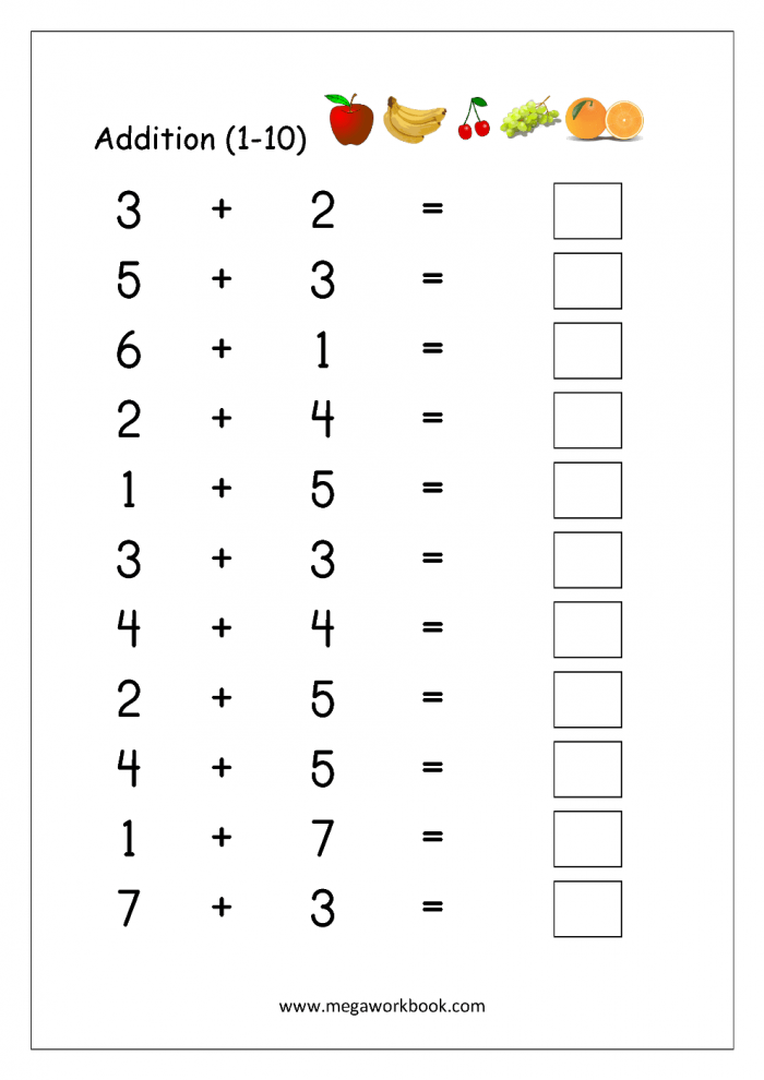 Free Printable Number Addition Worksheets