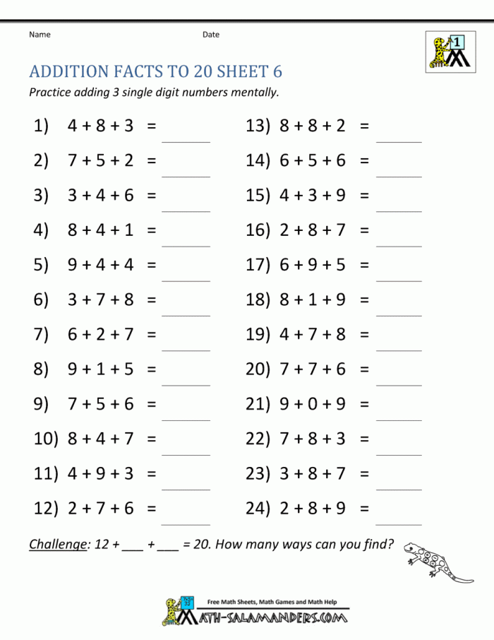 Adding Up To 20 Worksheets | 99Worksheets