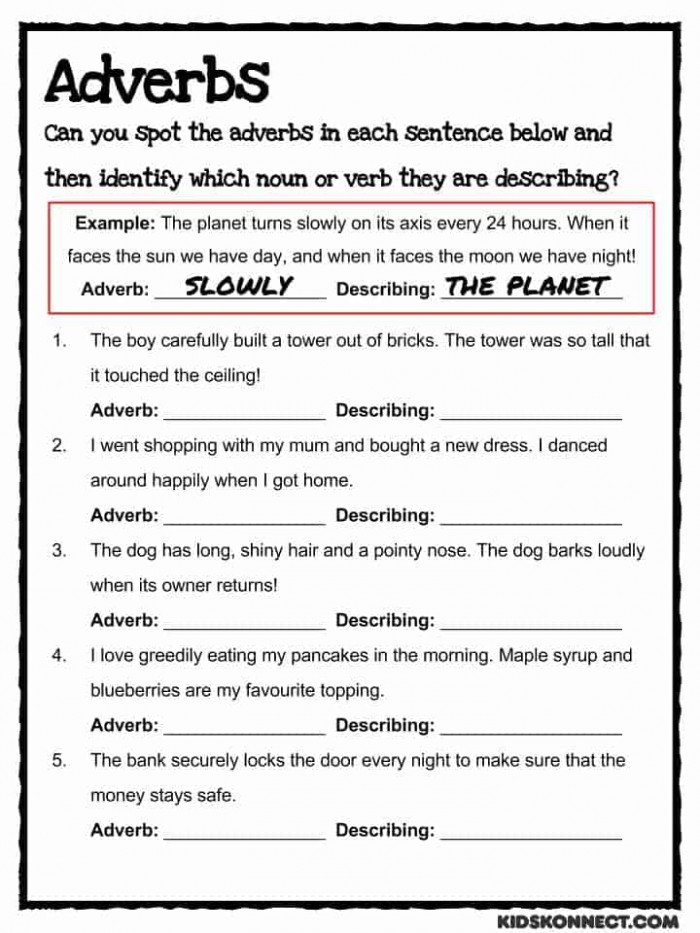 Adverb Worksheets For Elementary School Printable Free K5 Learning Using Adverbs Worksheets K5