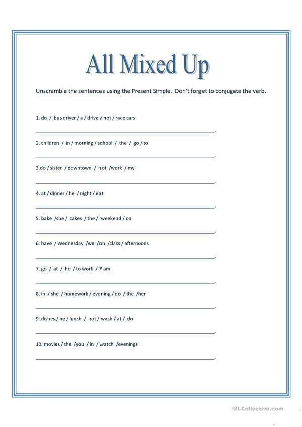 All Mixed Up  Sentence Scramble