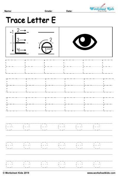 Letter E Alphabet Tracing Worksheets