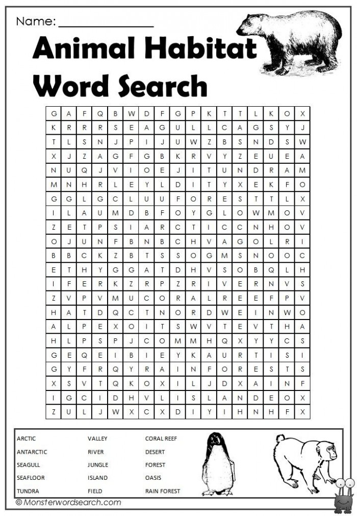 Animal Habitat Word Search With Images