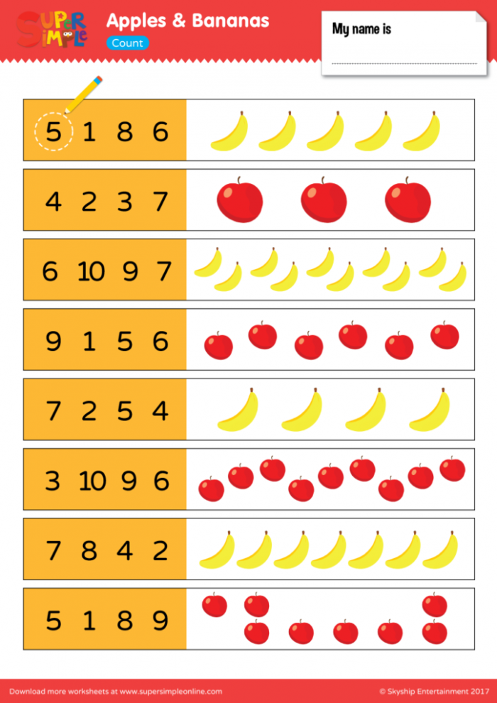Count To 10: Go Bananas! Worksheets | 99Worksheets