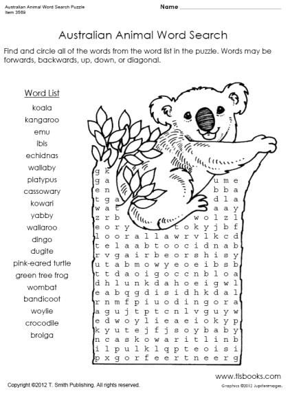 Australian Animal Word Search Puzzle Australian Animal Word Search Puzzle