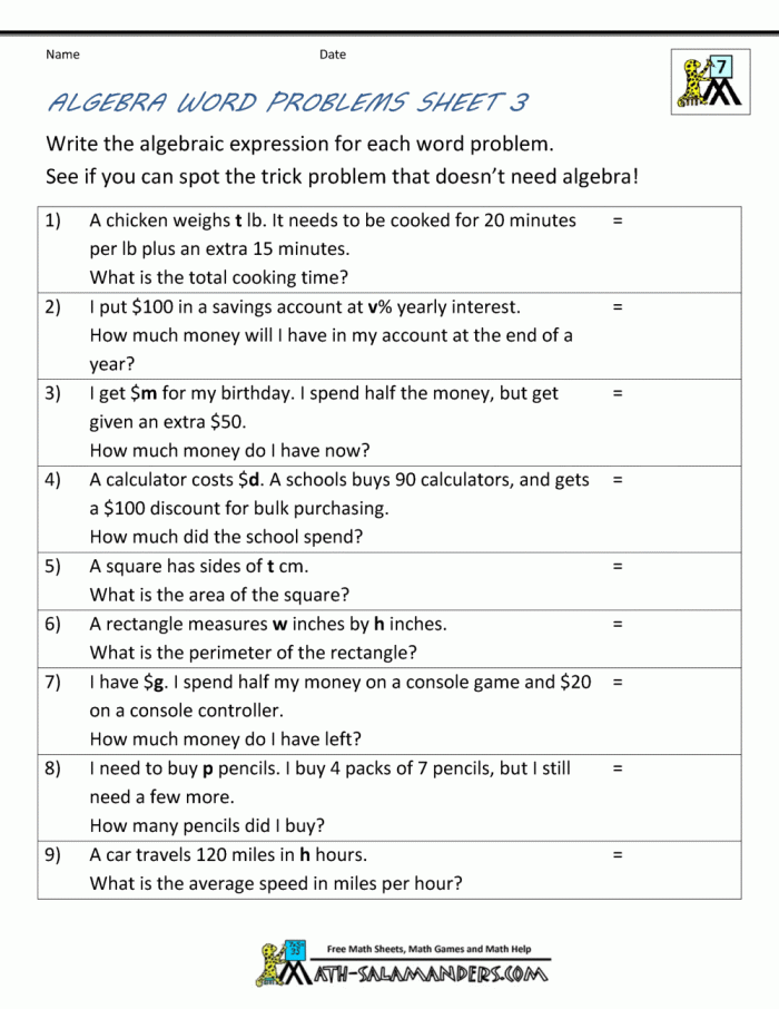 Expressions And Word Problems Worksheets 99Worksheets