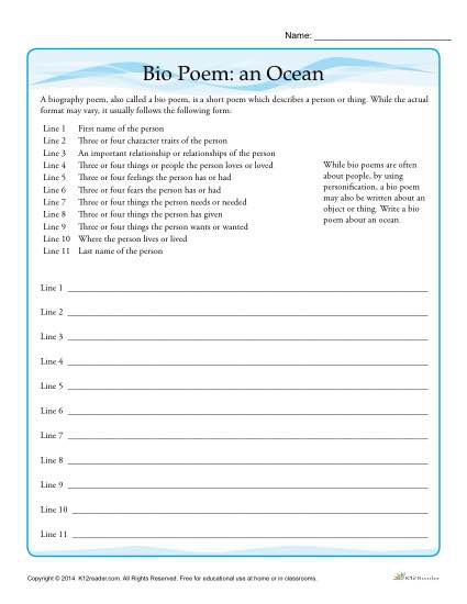 bio poem template worksheets 99worksheets