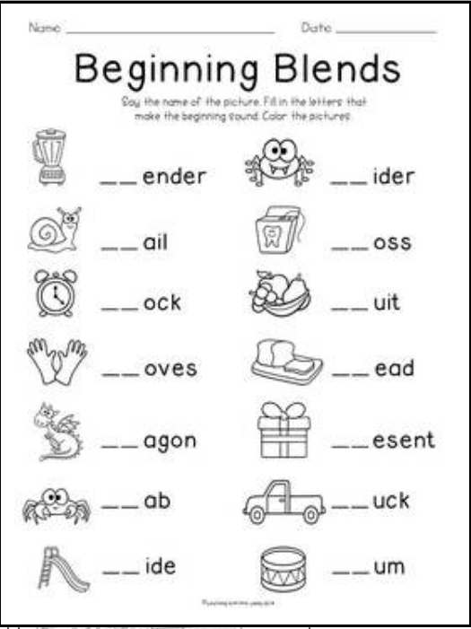 Beginning Consonant Blends Worksheets | 99Worksheets