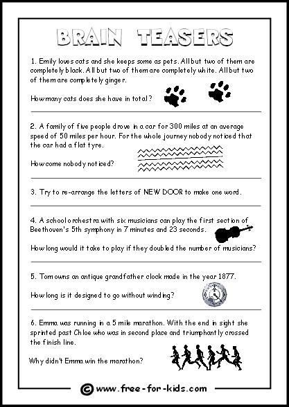 Easy Brain Teasers For Kids Worksheets | 99Worksheets