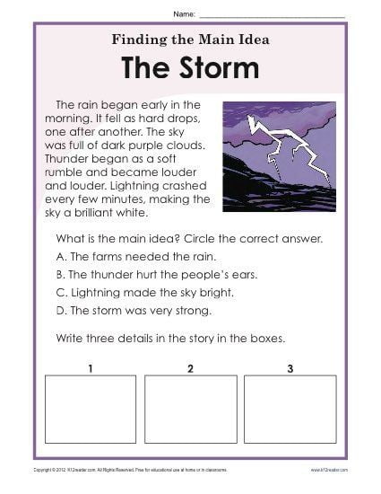 St Or Nd Grade Main Idea Worksheet About Storms