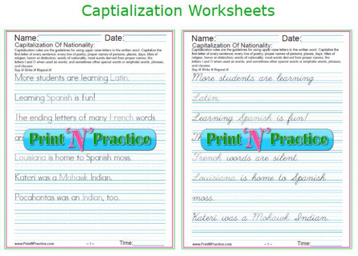 Capitalization Worksheets  List Of Capitalization Rules