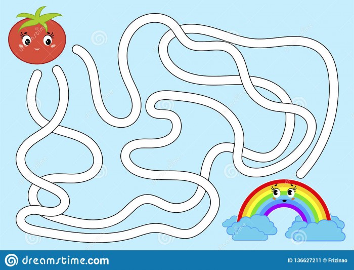 Color Abstract Maze Help The Tomato Get To The Rainbow Kids