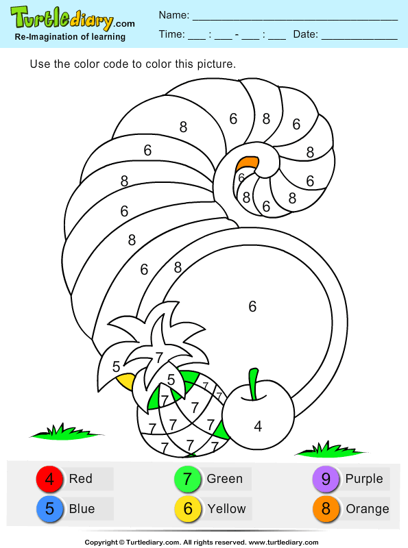Color By Number Cornucopia Coloring Sheet