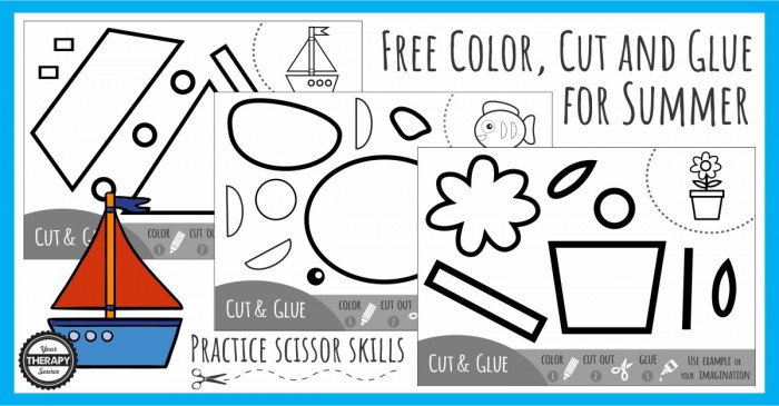 Color Cut Glue Scissor Summer Practice