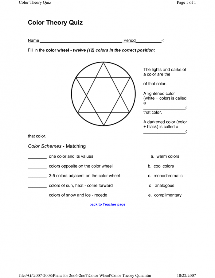 Colour Theory Worksheet