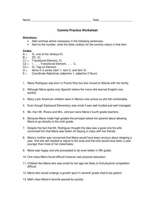 Comma Practice Worksheets | 99Worksheets