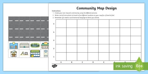 Community Map Design And Directions Worksheet Teacher Made