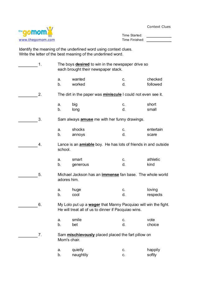 Context Clues Worksheet For Rd