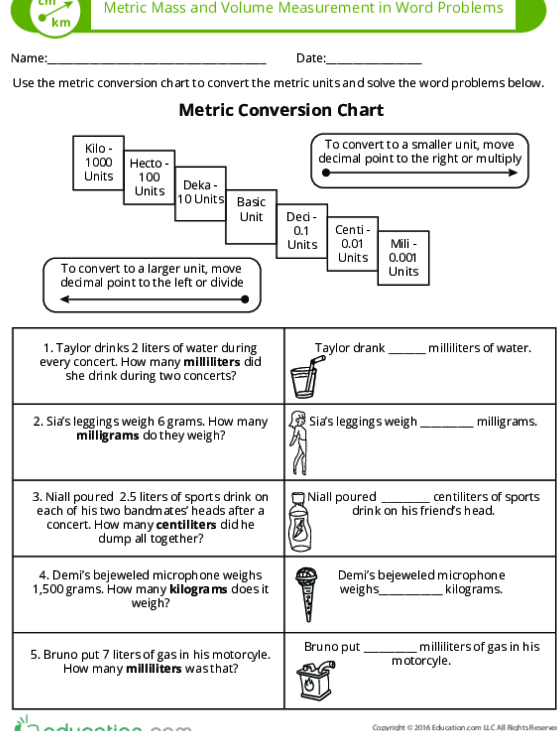 Converting Metric Measurement In Word Problems