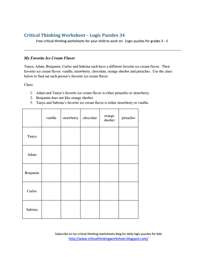 Critical Thinking Worksheet