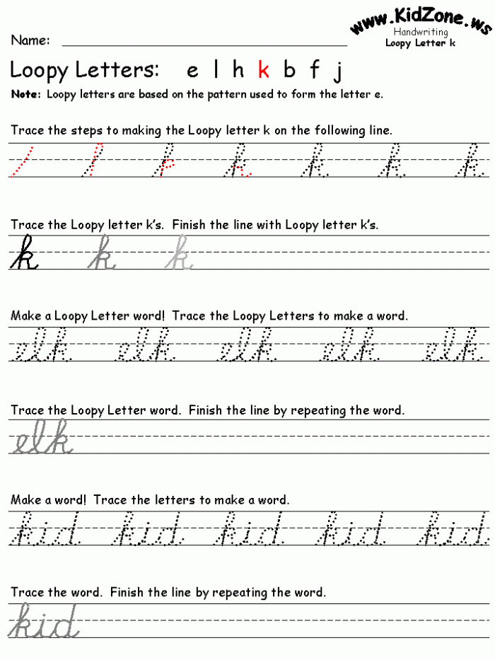 Cursive Writing Worksheets