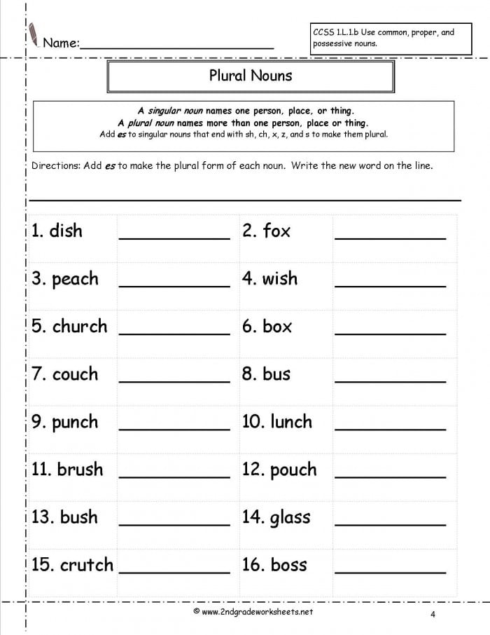 Singular And Plural Nouns Worksheets 2nd Grade Pdf