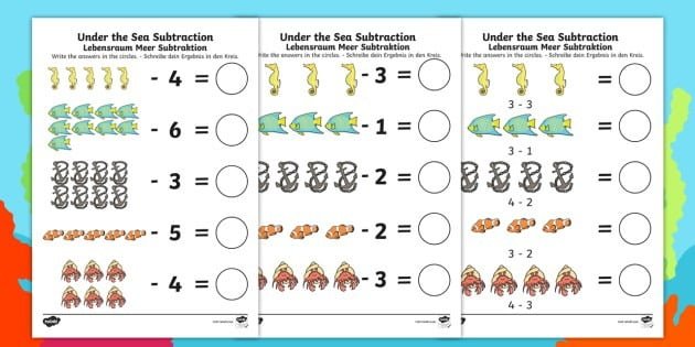 Under The Sea Subtraction Worksheets Englishgerman
