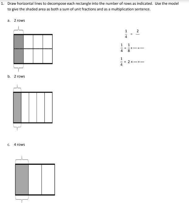 Decompose Unit Fractions Using Area Models Solutions  Examples