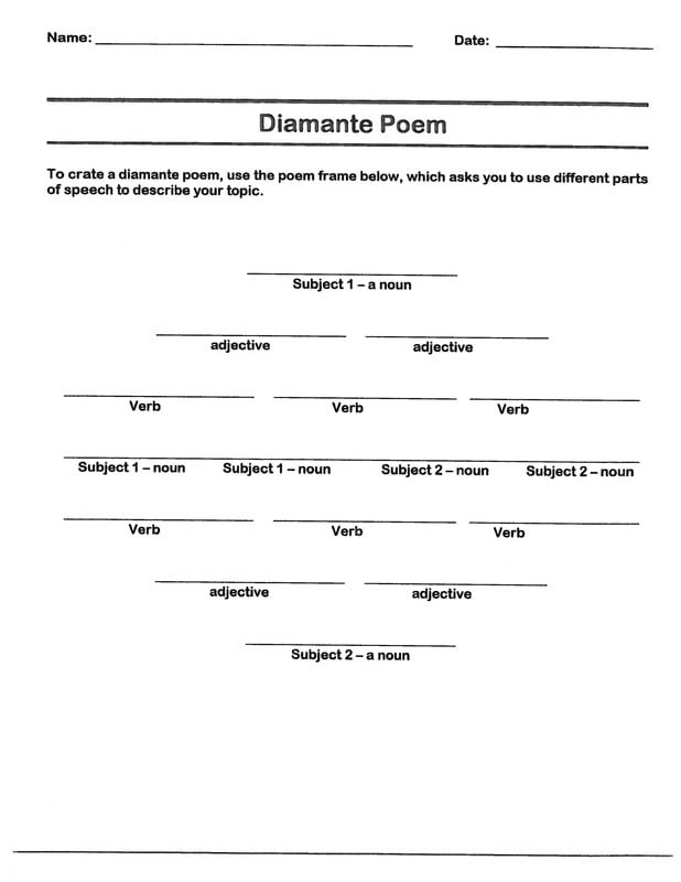 Diamante Poem Template