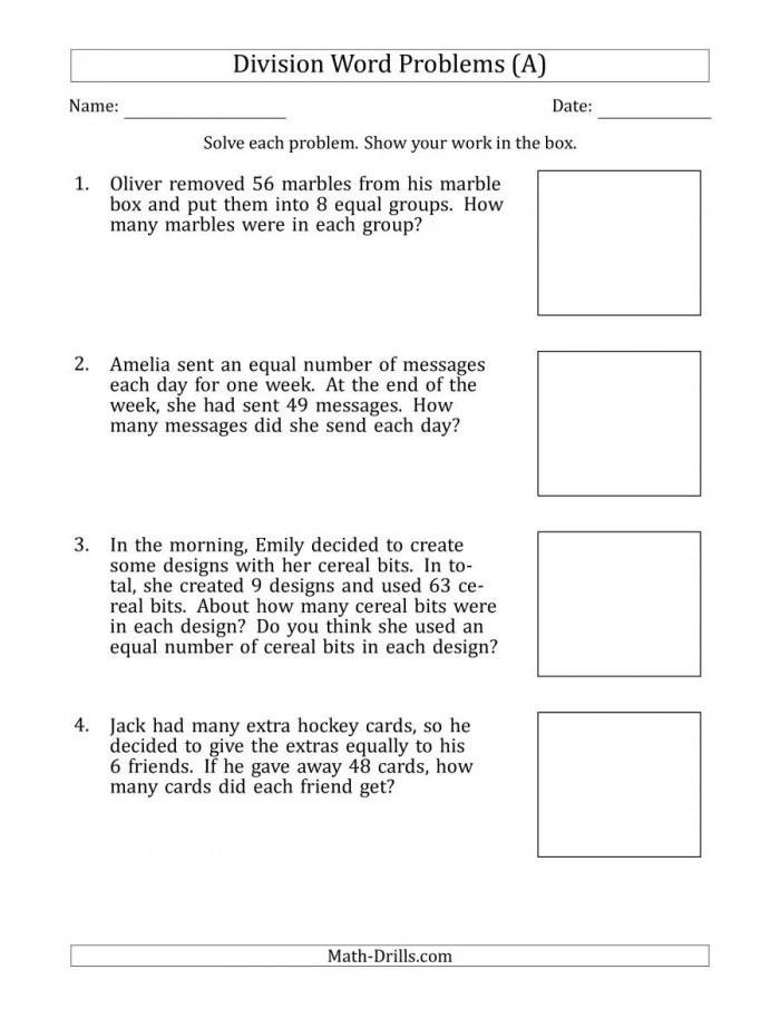 Division Word Problems With Division Facts From  To  A